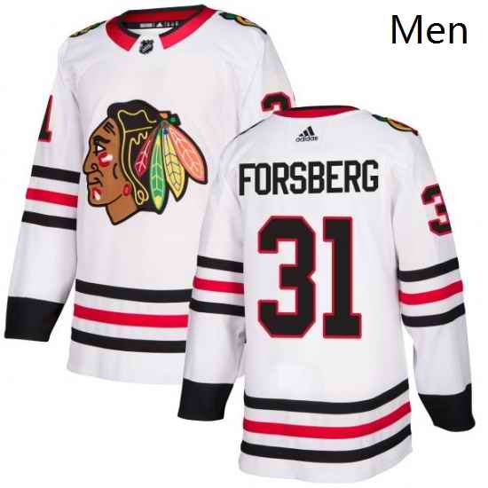 Mens Adidas Chicago Blackhawks 31 Anton Forsberg Authentic White Away NHL Jersey